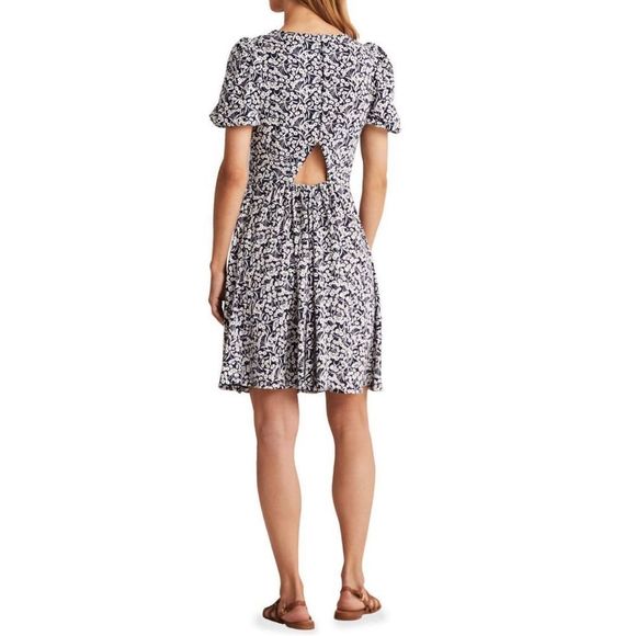 Boden Dress Women Size 14 Back Cutout Floral Mini Dress V Neck Short Sleeve Blue - Picture 9 of 13
